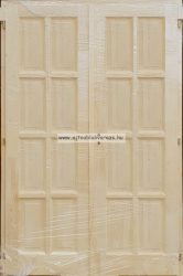 Beltéri kétszárnyas ajtó 8 kazettás egyenes, tömör, natúr fenyő 140 x 210